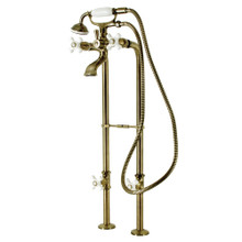 Kingston Brass  CCK266PXK3 Kingston Freestanding Two Handle Clawfoot Tub Faucet Package with Supply Line, Stop Valve and Handle, Antique Brass