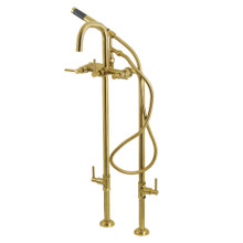 Kingston Brass  Aqua Vintage CCK8407DL Concord Freestanding Two Handle Tub Faucet with Supply Line, Stop Valve and Handle, Brushed Brass