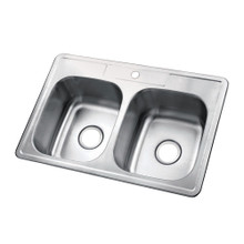 Kingston Brass  Gourmetier GKTD332281 33"x22"x8" Self-Rimming Stainless Steel Kitchen Sink, Brushed