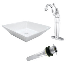 Kingston Brass  EV4256B1421 Vessel Sink With Heritage Sink Faucet and Drain Combo, White/Polished Chrome