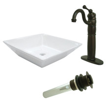 Kingston Brass  EV4256B1425 Vessel Sink With Heritage Sink Faucet and Drain Combo, White/Oil Rubbed Bronze