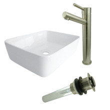 Kingston Brass  EV5102S8418 Vessel Sink With Concord Sink Faucet and Drain Combo, White/Brushed Nickel