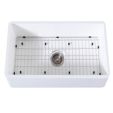 Kingston Brass  Gourmetier KGKFA301810BC 30" x 18" Farmhouse Kitchen Sink with Strainer and Grid, Matte White/Brushed