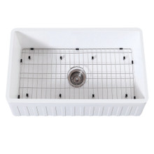 Kingston Brass  Gourmetier KGKFA301810CD 30" x 18" Farmhouse Kitchen Sink with Strainer and Grid, Matte White/Brushed