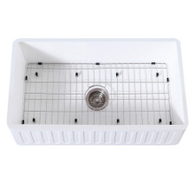 Kingston Brass  Gourmetier KGKFA301810RM 30" x 18" Farmhouse Kitchen Sink with Strainer and Grid, Matte White/Brushed
