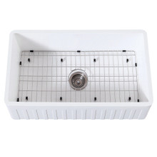 Kingston Brass  Gourmetier KGKFA331810CD 33" x 18" Farmhouse Kitchen Sink with Strainer and Grid, Matte White/Brushed