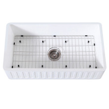 Kingston Brass  Gourmetier KGKFA361810RM 36" x 18" Farmhouse Kitchen Sink with Strainer and Grid, Matte White/Brushed