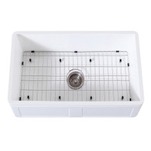 Kingston Brass  Gourmetier KGKFA301810DS 30" x 18" Farmhouse Kitchen Sink with Strainer and Grid, Matte White/Brushed