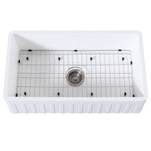 Kingston Brass  Gourmetier KGKFA361810CD 36" x 18" Farmhouse Kitchen Sink with Strainer and Grid, Matte White/Brushed