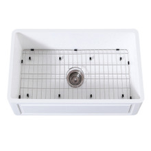 Kingston Brass  Gourmetier KGKFA301810LD 30" x 18" Farmhouse Kitchen Sink with Strainer and Grid, Matte White/Brushed