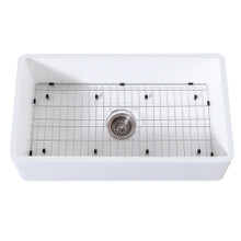 Kingston Brass  Gourmetier KGKFA361810BC 36" x 18" Farmhouse Kitchen Sink with Strainer and Grid, Matte White/Brushed