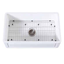 Kingston Brass  Gourmetier KGKFA331810LD 33" x 18" Farmhouse Kitchen Sink with Strainer and Grid, Matte White/Brushed