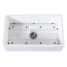 Kingston Brass  Gourmetier KGKFA331810DS 33" x 18" Farmhouse Kitchen Sink with Strainer and Grid, Matte White/Brushed