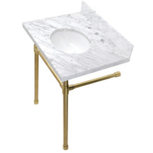 Kingston Brass  KVPB30M87ST Dreyfuss 30" x 22" Carrara Marble Vanity Top with Stainless Steel Legs, Marble White/Brushed Brass