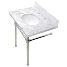 Kingston Brass  KVPB30M86ST Dreyfuss 30" x 22" Carrara Marble Vanity Top with Stainless Steel Legs, Marble White/Polished Nickel