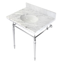 Kingston Brass  KVPB3022M81 Edwardian 30" Console Sink with Brass Legs (8-Inch, 3 Hole), Marble White/Polished Chrome