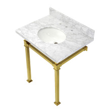 Kingston Brass  KVPB30MOQ7 Monarch 30-Inch Carrara Marble Console Sink, Marble White/Brushed Brass