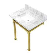 Kingston Brass  KVPB30MSQ7 Monarch 30-Inch Carrara Marble Console Sink, Marble White/Brushed Brass