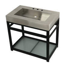 Kingston Brass  KVSP3722B0 Fauceture 37" Stainless Steel Sink with Steel Console Sink Base and Glass Shelf Brushed/Matte Black