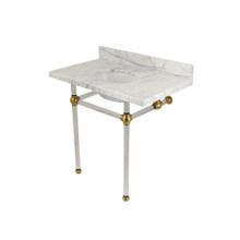 Kingston Brass  KVPB36MA7 Templeton 36" x 22" Carrara Marble Vanity Top with Clear Acrylic Console Legs, Carrara Marble/Brushed Brass