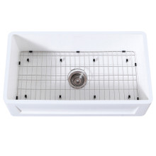 Kingston Brass  Gourmetier KGKFA361810SQ 36" x 18" Farmhouse Kitchen Sink with Strainer and Grid, Matte White/Brushed