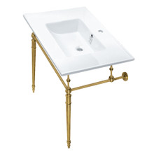 Kingston Brass  KVPB312271BB Edwardian 31" Console Sink with Brass Legs (Single Faucet Hole), White/Brushed Brass