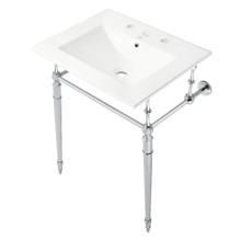 Kingston Brass  Fauceture KVPB24187W8CP Edwardian 24" Console Sink with Brass Legs (8-Inch, 3 Hole), White/Polished Chrome