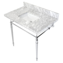 Kingston Brass  KVPB3622M8SQ1 Edwardian 36" Console Sink with Brass Legs (8-Inch, 3 Hole), Marble White/Polished Chrome