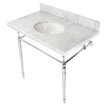 Kingston Brass  KVPB3622M81 Edwardian 36" Console Sink with Brass Legs (8-Inch, 3 Hole), Marble White/Polished Chrome