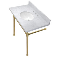 Kingston Brass  KVPB36M87ST Dreyfuss 36" Carrara Marble Vanity Top with Stainless Steel Legs, Marble White/Brushed Brass