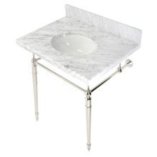 Kingston Brass  KVPB3022M86 Edwardian 30" Console Sink with Brass Legs (8-Inch, 3 Hole), Marble White/Polished Nickel