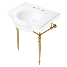 Kingston Brass  Fauceture VPB2215337ST Edwardian 31-Inch Console Sink with Brass Legs, White/Brushed Brass