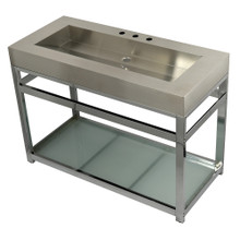Kingston Brass  KVSP4922B1 Fauceture 49" Stainless Steel Sink with Steel Console Sink Base with Glass Shelf,, Brushed/Polished Chrome