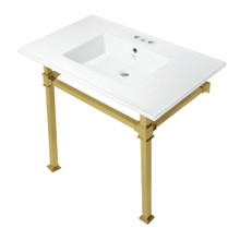 Kingston Brass  KVPB37224Q7 Monarch 37-Inch Console Sink with Stainless Steel Legs (4-Inch, 3 Hole), White/Brushed Brass