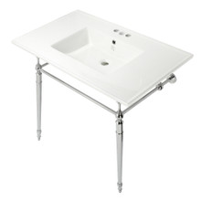 Kingston Brass  KVPB37227W4CP Edwardian 37-Inch Console Sink with Brass Legs (4-Inch, 3 Hole), White/Polished Chrome