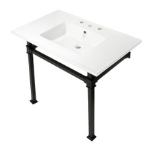 Kingston Brass  KVPB37228Q0 Monarch 37-Inch Console Sink with Stainless Steel Legs (8-Inch, 3 Hole), White/Matte Black