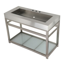 Kingston Brass  KVSP4922B8 Fauceture 49" Stainless Steel Sink with Steel Console Sink Base with Glass Shelf,, Brushed/Brushed Nickel