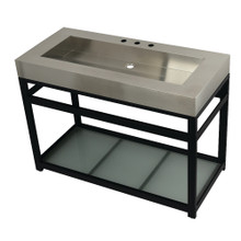 Kingston Brass  KVSP4922B0 Fauceture 49" Stainless Steel Sink with Steel Console Sink Base with Glass Shelf,, Brushed/Matte Black