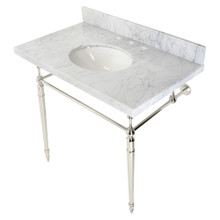 Kingston Brass  KVPB3622M86 Edwardian 36" Console Sink with Brass Legs (8-Inch, 3 Hole), Marble White/Polished Nickel