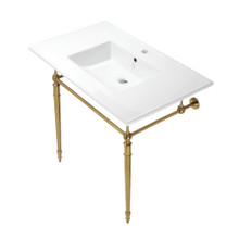 Kingston Brass  KVPB372271BB Edwardian 37-Inch Console Sink with Brass Legs (Single Faucet Hole), White/Brushed Brass