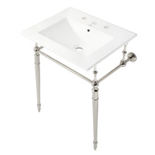 Kingston Brass  Fauceture KVPB24187W8PN Edwardian 24" Console Sink with Brass Legs (8-Inch, 3 Hole), White/Polished Nickel