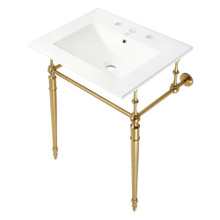 Kingston Brass  Fauceture KVPB24187W8BB Edwardian 24" Console Sink with Brass Legs (8-Inch, 3 Hole), White/Brushed Brass
