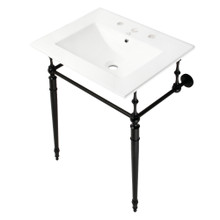 Kingston Brass  Fauceture KVPB24187W8MB Edwardian 24" Console Sink with Brass Legs (8-Inch, 3 Hole), White/Matte Black