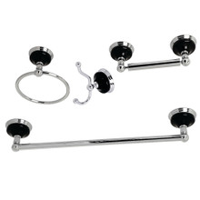 Kingston Brass BAK9112478C Water Onyx 4-Piece Bathroom Accessory Set, Polished Chrome - 18" Towel Bar, Towel Ring, Robe Hook, Toilet Paper Holder
