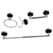 Kingston Brass BAK9111478C Water Onyx 4-Piece Bathroom Accessory Set, Polished Chrome - 24" Towel Bar, Towel Ring, Robe Hook, Toilet Paper Holder