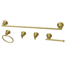 Kingston Brass BAH8212478SB Concord 5-Piece Bathroom Accessory Set, Brushed Brass - 18" Towel Bar, Towel Ring, Toilet Paper Holder, Two Robe Hooks