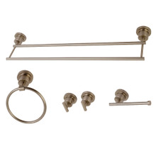 Kingston Brass BAH8213478SN Concord 5-Piece Bathroom Accessory Sets, Brushed Nickel - 24" Double Towel Bar, Towel Ring, Toilet Paper Holder,Two Robe Hooks