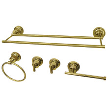 Kingston Brass BAH821318478PB Concord 5-Piece Bathroom Accessory Set, Polished Brass - 18" Double Towel Bar, Towel Ring, Toilet Paper Holder, Two Robe Hooks