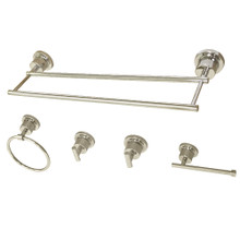 Kingston Brass BAH821318478PN Concord 5-Piece Bathroom Accessory Set, Polished Nickel - 18" Double Towel Bar, Towel Ring, Toilet Paper Holder, Two Robe Hooks