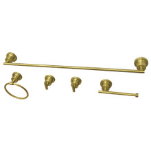 Kingston Brass BAH82134478SB Concord 5-Piece Bathroom Accessory Set, Brushed Brass - 24" Towel Bar, Towel Ring, Toilet Paper Holder, Two Robe Hooks